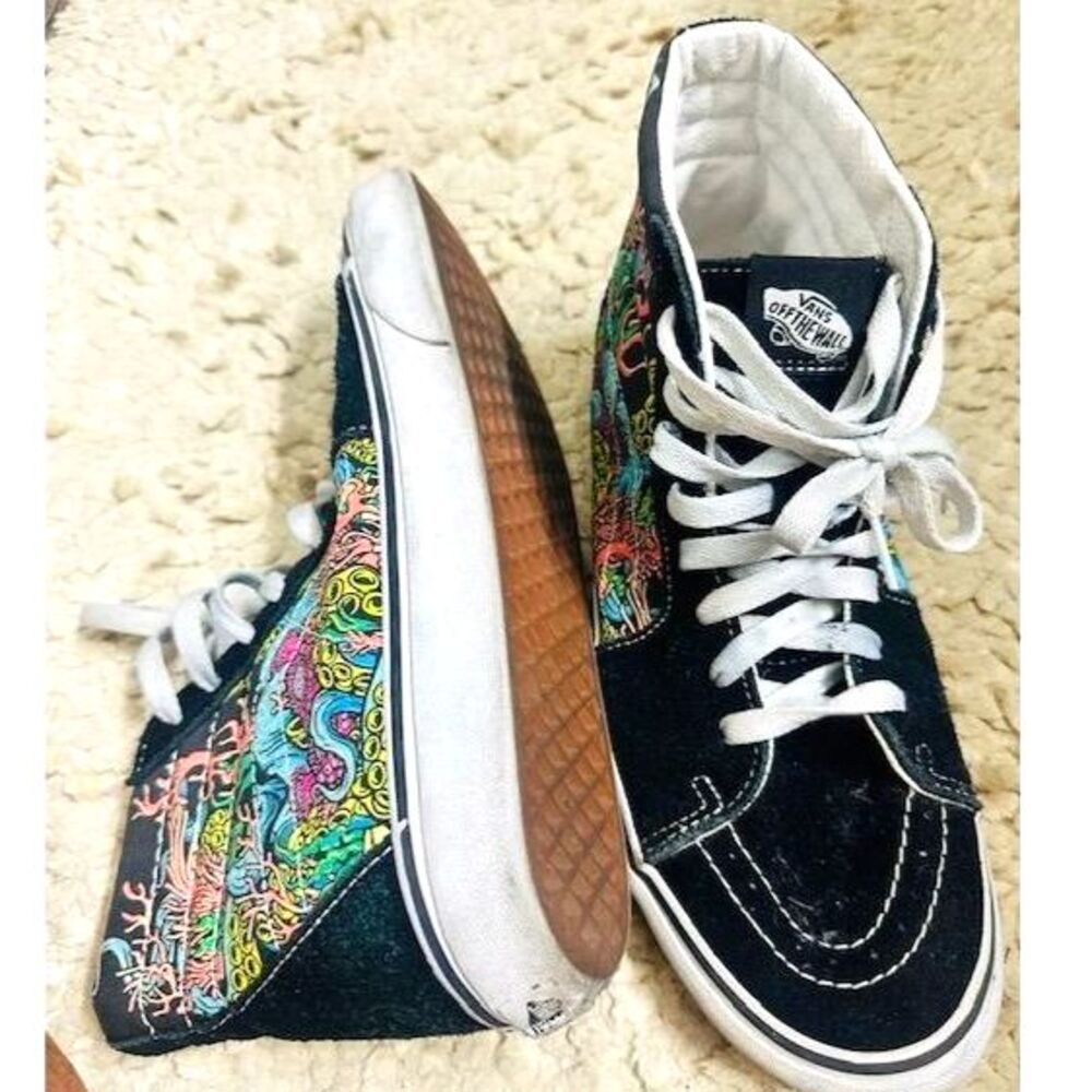 Vans of the Wall Sk8-Hi Black Sneakers Coral Reef Colors Lace-Up Men 9/ W- 10.5